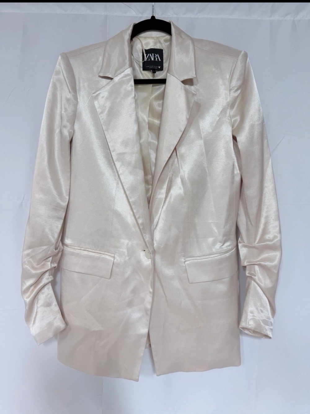 Zara Satin Blazer in Pearl Cream